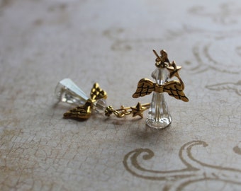Swarovski angel earrings (gold plated, crystal silver shade)