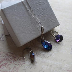 Sterling silver Swarovski crystal necklace and earrings set (heliotrope) image 2
