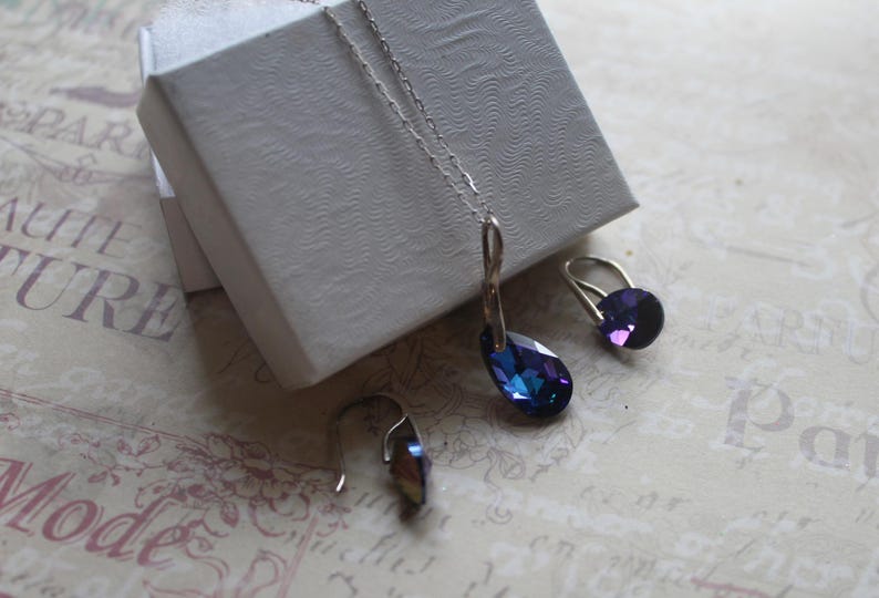 Sterling silver Swarovski crystal necklace and earrings set (heliotrope) image 2