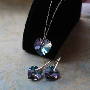 Sterling silver Swarovski crystal heart necklace and earrings set (vitrail light)