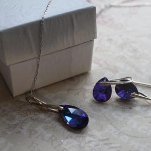 Sterling silver Swarovski crystal necklace and earrings set (heliotrope) image 1