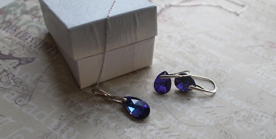 Sterling silver Swarovski crystal necklace and earrings set (heliotrope)