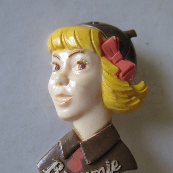 Vintage BROWNIE PIN 1950's Collectible Girl Scouts of USA Memorabilia Measures 2" L x 1" W Great Keepsake for Troop Mother Former Brownie