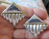 Mexican Silver EARRINGS Clip On Bronze Accent Marked MM-34 925 1980 39 s Business Attire Anniversary Birthday Anniversary Art Nouveau Style