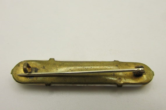 Antique PORCELAIN BAR PIN C Clasp Set in Brass Ha… - image 4