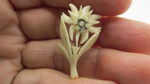 FRENCH BONE Edelweiss BROOCH 1920's Acces Lapel S… - image 7