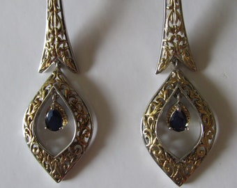 Designer Roberto Coin SAPPHIRE Pierced Elegant Italian EARRINGS Sterling w/Vermeil Accent (Trademark Ruby Included) Signed TJC925 RC