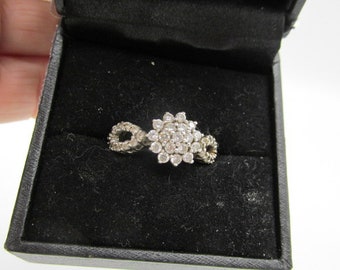 JBK MONTE CARLO Ring Sterling Silver Swavorski Crystals Size 5.75 Camrose and Kross Replica Jackie Kennedy Jewelry