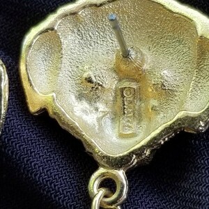 L RAZZA DOG Pierced EARRINGS Sapphire Blue Eyes Dangling Bone Accents Gold Plated Collectible Canine Friendly For Groomer Vet Humane Society image 4