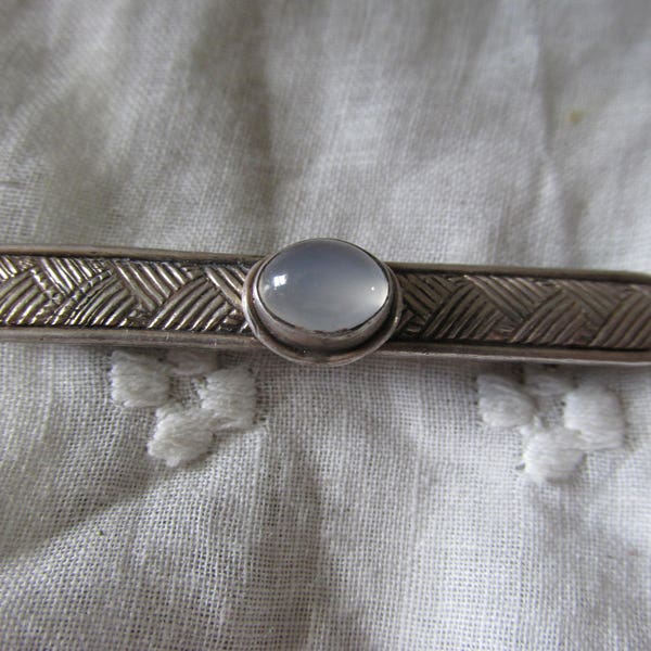 Vintage STERLING BAR PIN w/ Moonstone Hallmark/Maker's Mark & 925 Hand Crafted Measures 2" x 1/4" Collectible Groom Bridesmaid Birthday