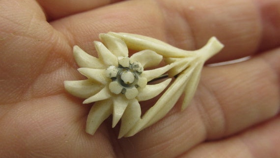 FRENCH BONE Edelweiss BROOCH 1920's Acces Lapel S… - image 6