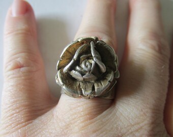 Sterling NAPIER Rose Blossom RING Adjustable Size 7-8.5 Collectible 1960's Accessory Floral Theme Graduation Anniversary Birthday Gift etc