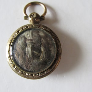 Victorian FRENCH MOURNING Braided Hair FOB Gold Plated Decorative Etching Measures 1 1/2&quot; (w/Bale) x 1&quot; Collectible 1860&#39;s Accessory etc