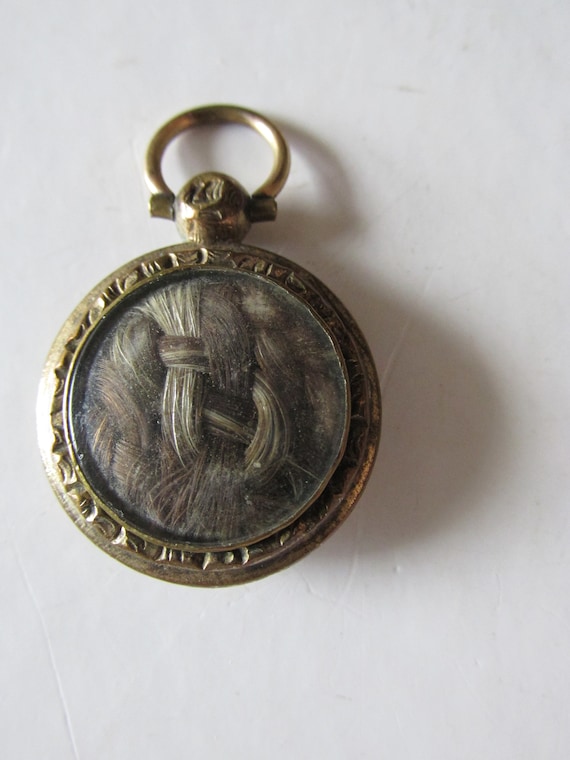 Victorian FRENCH MOURNING Braided Hair FOB Gold P… - image 1