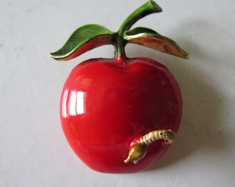 ORIGINAL by ROBERT Apple BROOCH Worm Included! 1950's Collectible Great Condition All Occasion Gift for Teacher Cook Farmer Fruit Stand etc