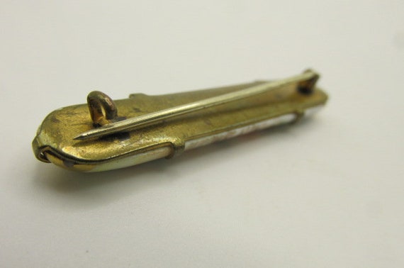 Antique PORCELAIN BAR PIN C Clasp Set in Brass Ha… - image 3