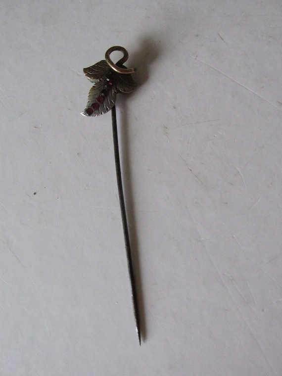 Art Nouveau Vermeil Sterling Leaf FRENCH STICK PI… - image 2