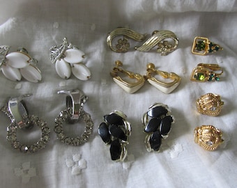 Vintage Assorted Lot SEVEN Pairs Mixed REGAL EARRINGS Marked & Unmarked Collectibles All Occasion Rhinestone Thermoset Gold/Silver Tone etc