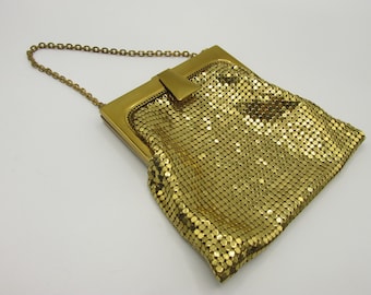 WHITING and DAVIS Gold Mesh BAG Made in U.S.A. 1950's Collectible measures 4 1/2" x 5" (8"Drop Length) Evening Wear Prom Wedding Anniversary