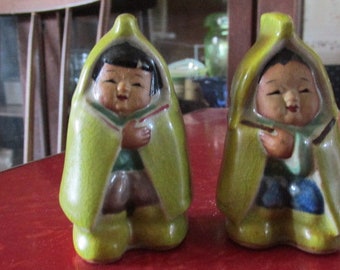 Ceramic Pair ESKIMO FIGURINES 1960's Collectible Foreign Hallmark measures 3" H x 1 1/2" W Household Decorations