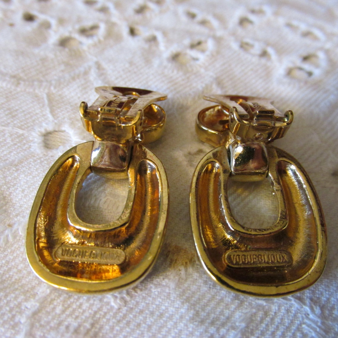 Vtg VOGUE BIJOUX Clip On EARRINGS Gold Plating & Pave Crystal Etsy