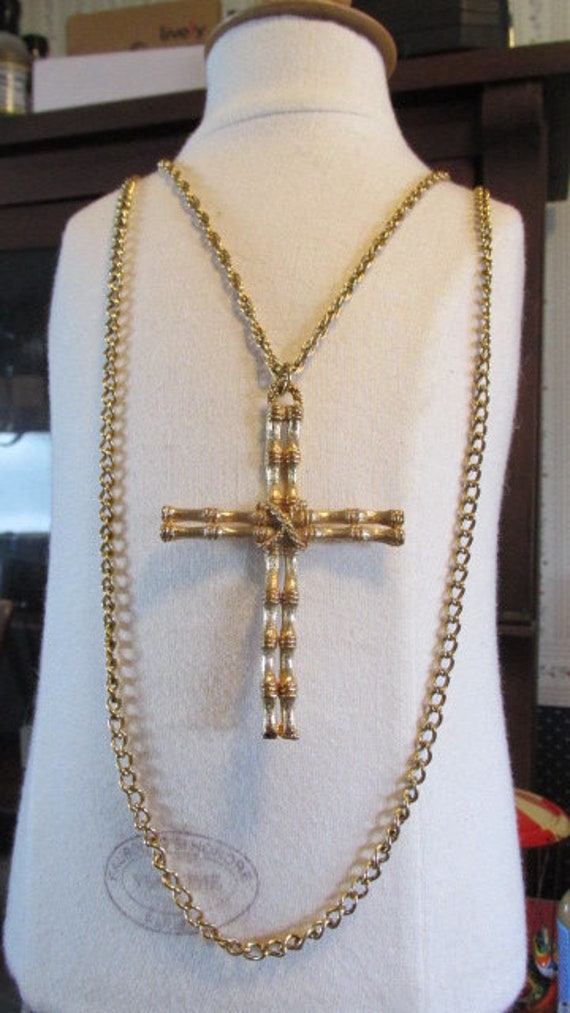 Goldette Multi Strand Chain BAMBOO CROSS NECKLACE 