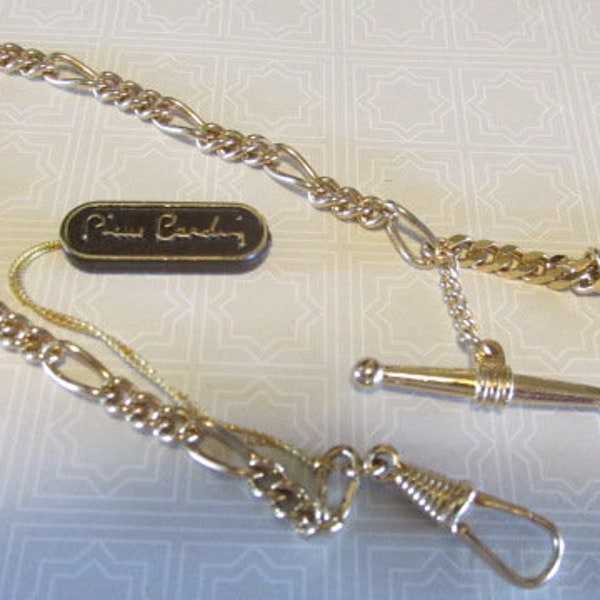 PIERRE CARDIN Watch Chain 22 Kt Gold Plate 9" L Original Tag attached Pendant 3/4" Emblem of Pierre Trademark Wardrobe Accessory Gift