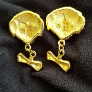 L RAZZA DOG Pierced EARRINGS Sapphire Blue Eyes Dangling Bone Accents Gold Plated Collectible Canine Friendly For Groomer Vet Humane Society image 8