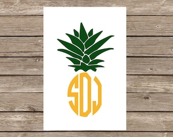 Modern Circle Monogram Pineapple Notecards - Set of 20