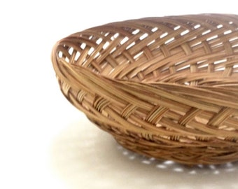 Tight Weave Wicker Basket, French  Cottage Farmhouse Serving Bowl, 9 1/2" wide 3" deep; Kitchen Wall Art Hostess Home Decor