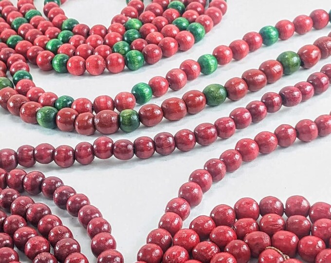 Wooden Bead Garlands, Red And/or Green sold Individually to Suit Needs