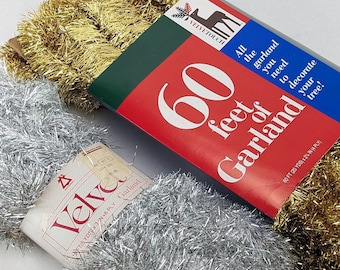 Vintage Tinsel Garland - Silver (15 ft) & Gold (60 ft)- Sold Individually to Suit your Needs - UNUSED NIB Christmas Tree Trimming