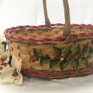 Vintage Wicker Christmas Basket: Red & Green Accent Weave