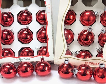 Choose: long neck or regular neck 12 Christmas Ornaments in Authentic Vintage Box, Aged, Distressed Small (1.75") Mercury Glass Baubles