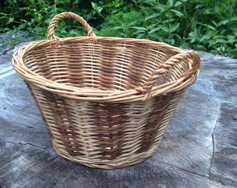 deep round basket with handles, 12" wide, 6" deep, medium sized