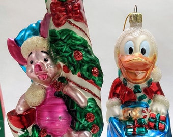 Santa's Best Disney's Ornament (Original Box) Piglet and/or Donald Duck - Pooh Collection European Mouth Blown Glass Handcrafted Ornaments