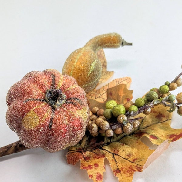 Fall Autumn Thanksgiving Floral Pick Spray with Pumpkin, Gourd and Berry Clusters - Wreath Basket Millinery Supply