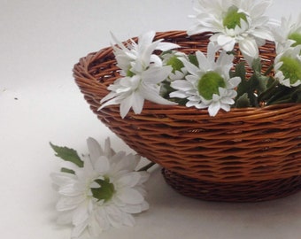 gorgeous rich brown basket with pedestal, wicker serving bowl, 11" wide, 5" tall; coworker teacher gift idea