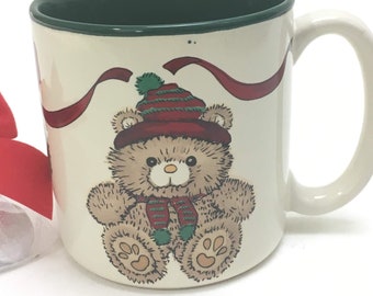 teddy bear Christmas mug coffee cup children stocking stuffer gift; coworker teacher gift idea