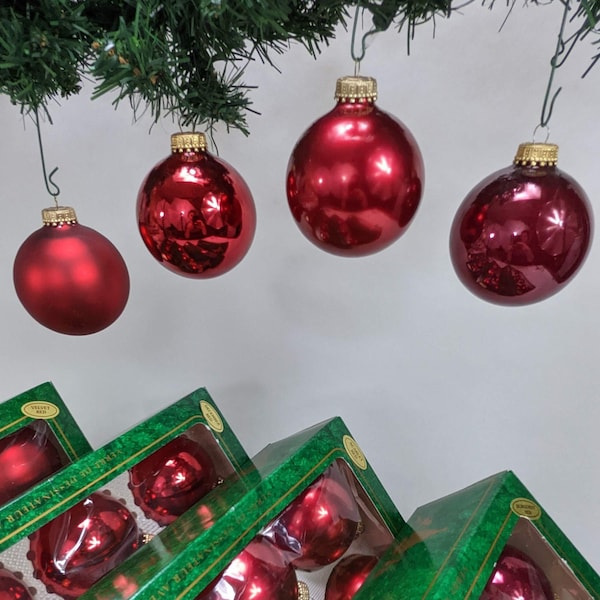 6 Red Ornaments in Original Christmas by Krebs Box for Storage - Sold Individually to Fit Your Needs, USA Made Large Glass Baubles 2.5"