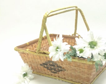 lovely wicker basket with handles, picnic basket housewarming baby shower gift; Christmas office coworker teacher gift idea