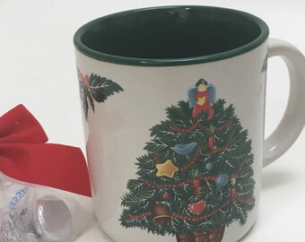 Vintage Christmas Tree Coffee Mug, Holiday Decor