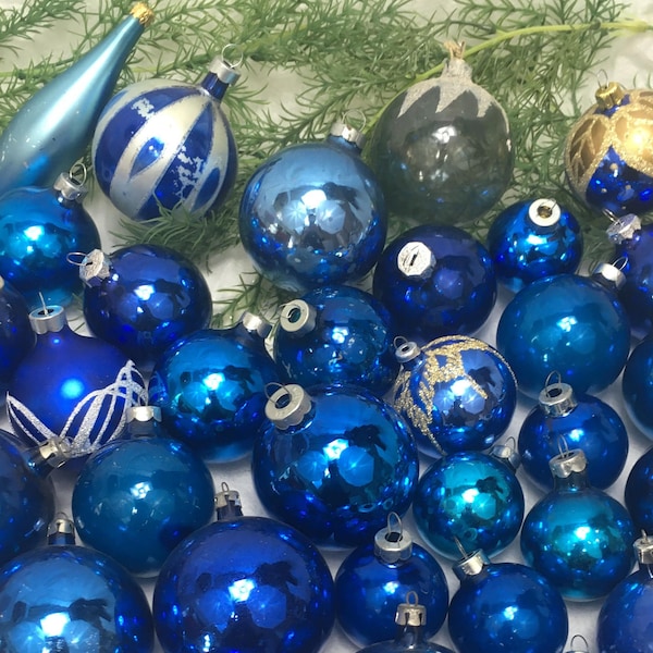 50 teal greens and blue glass ornaments - an instant collection, antique vintage distressed old world Christmas Hanukkah decor