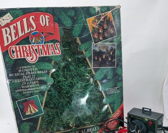 Lighted Musical Brass Bells to 21 Christmas Songs, 1992 Mr. Christmas Bells of Christmas, Electric with NEW Lightbulbs, Victorian Holidays