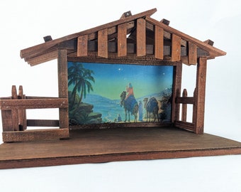 Wonderful Wooden Nativity Manger - Easy to Assemble and Store - Vintage Christmas - 14.75" x 11.5" base, 10" tall