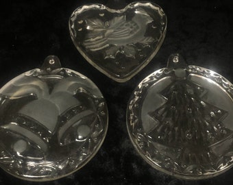 Mikasa Classic Crystal Glass Ornaments (Bells of Joy, Cardinal Heart, Christmas Tree) Thick Clear Etched - choose one or create your own set