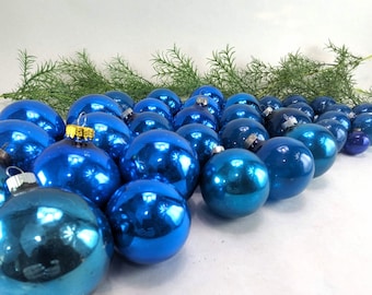 36 Vintage Blue Glass Ornaments - An Instant Collection, Mismatched and Distressed Old World Christmas Hanukkah Decor