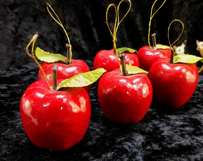 6 Vintage Red Apple Ornaments Medium Sized Farmhouse Cottage Primitive