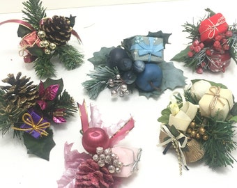 Floral Pick with Wrapped Presents - Various Colors - Sold Individually to Suit Your Needs - Victorian Christmas Spray Cluster Wreath Accent