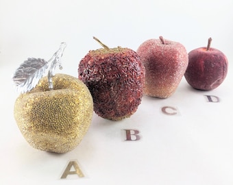 Large Beaded Apple(s) - Sold Individually - Sugared Glittery Golden Yellow and Red, Christmas Wreath Centerpieces Supply Teacher Gift